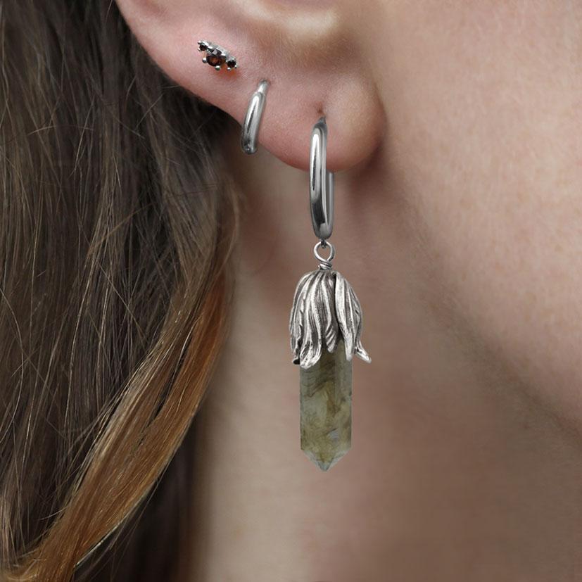 DEATH BLOOM. Labradorite Gemstone Hoop Earrings - Silver - Image 2