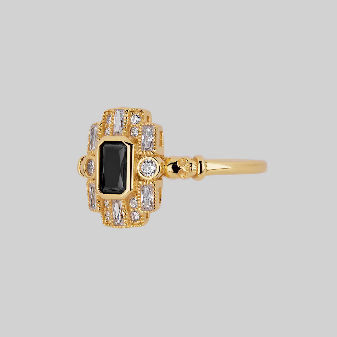 DECO. Skull & Black Spinel Cocktail Ring - Gold - Image 3