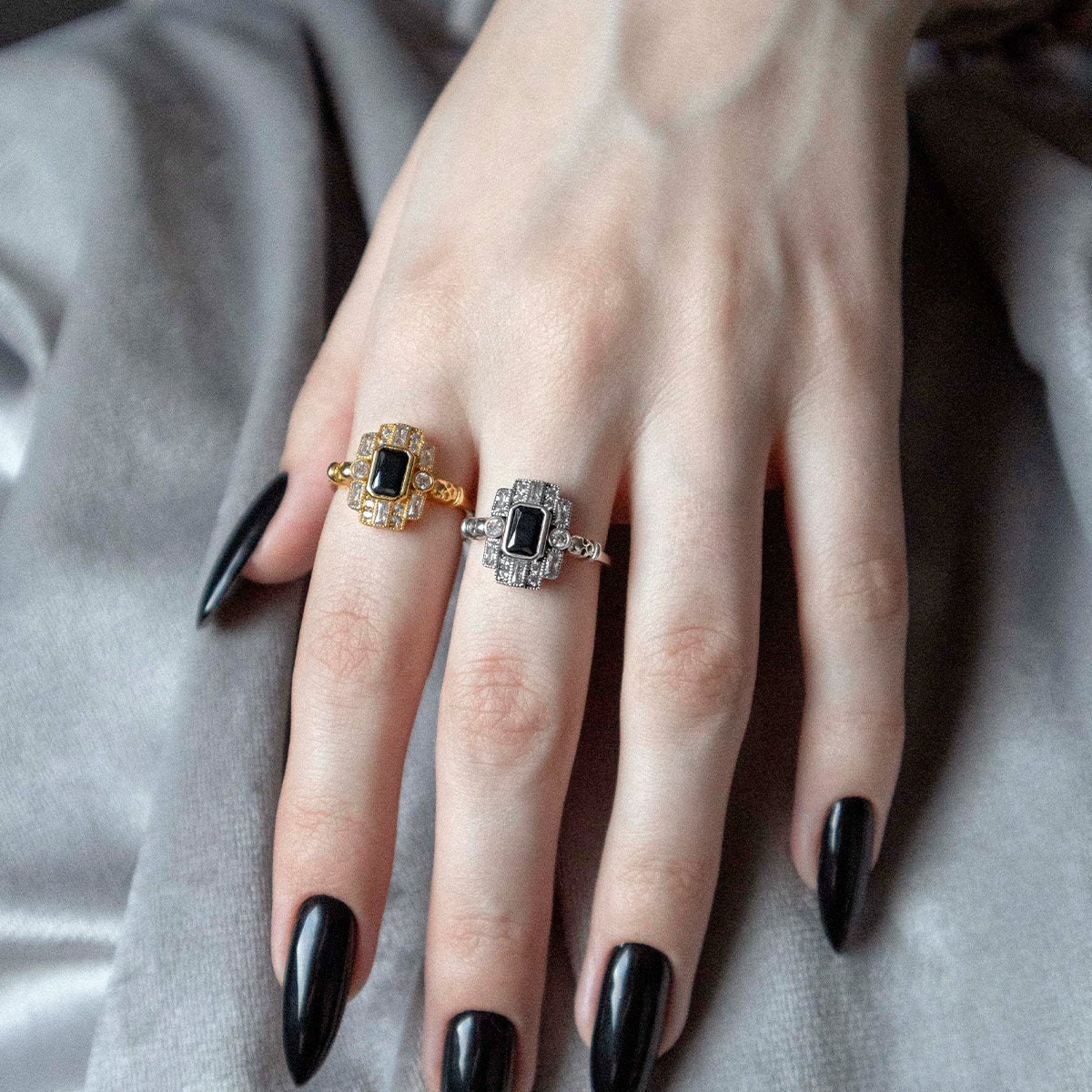 DECO. Skull & Black Spinel Cocktail Ring - Silver - Image 3