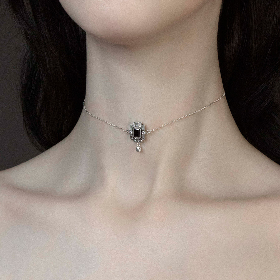 DECO. Skull & Black Spinel Statement Choker - Silver - Image 3