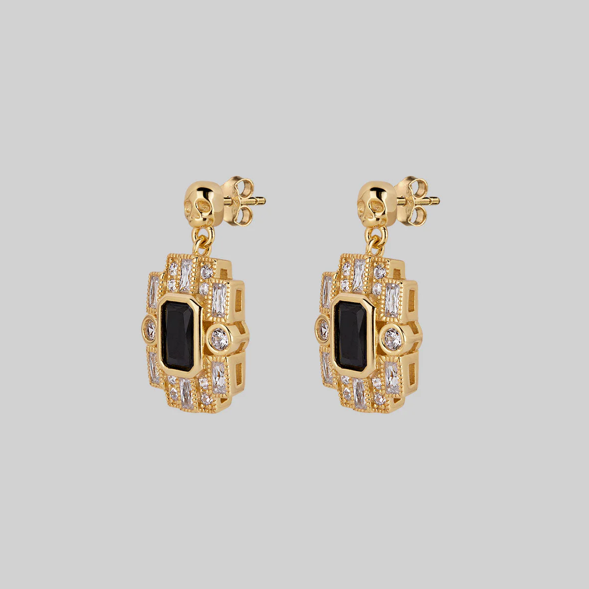 DECO. Skull & Black Spinel Statement Earrings - Gold - Image 3