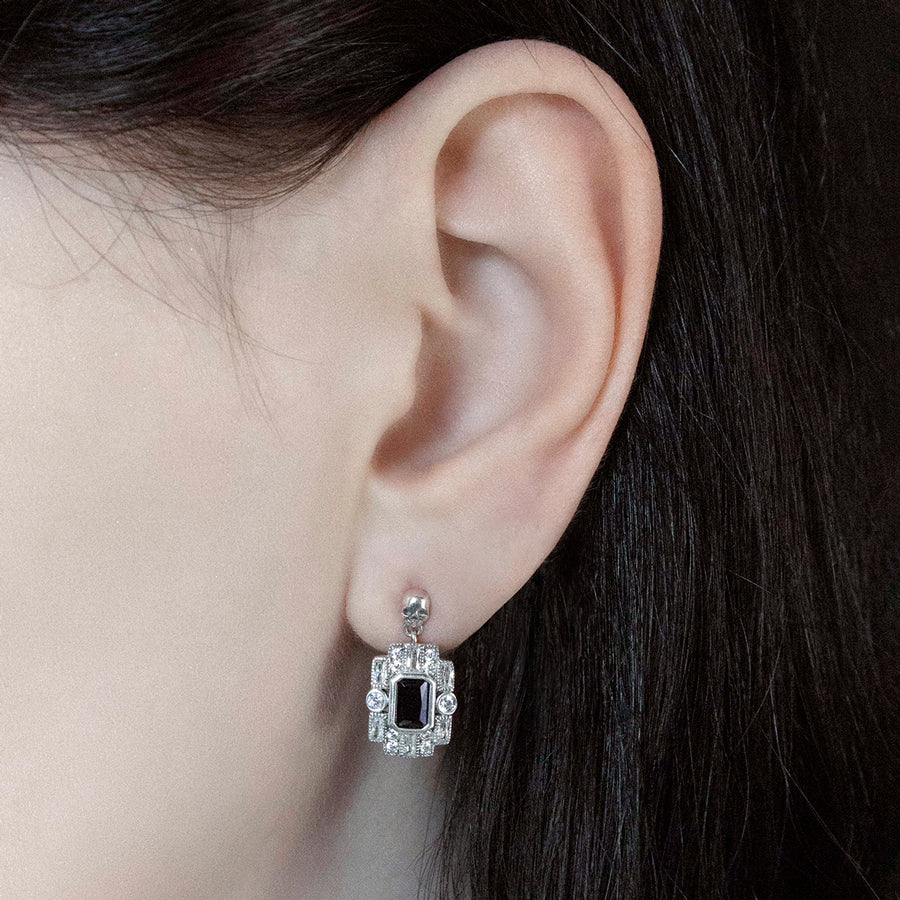 DECO. Skull & Black Spinel Statement Earrings - Silver - Image 3