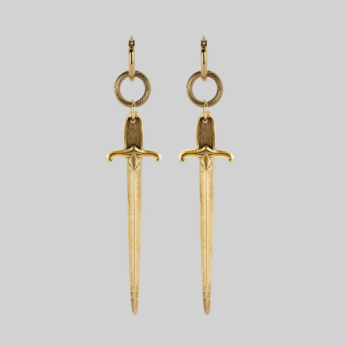 DEMISE. Sword Drop Hoop Earrings - Gold - Image 2