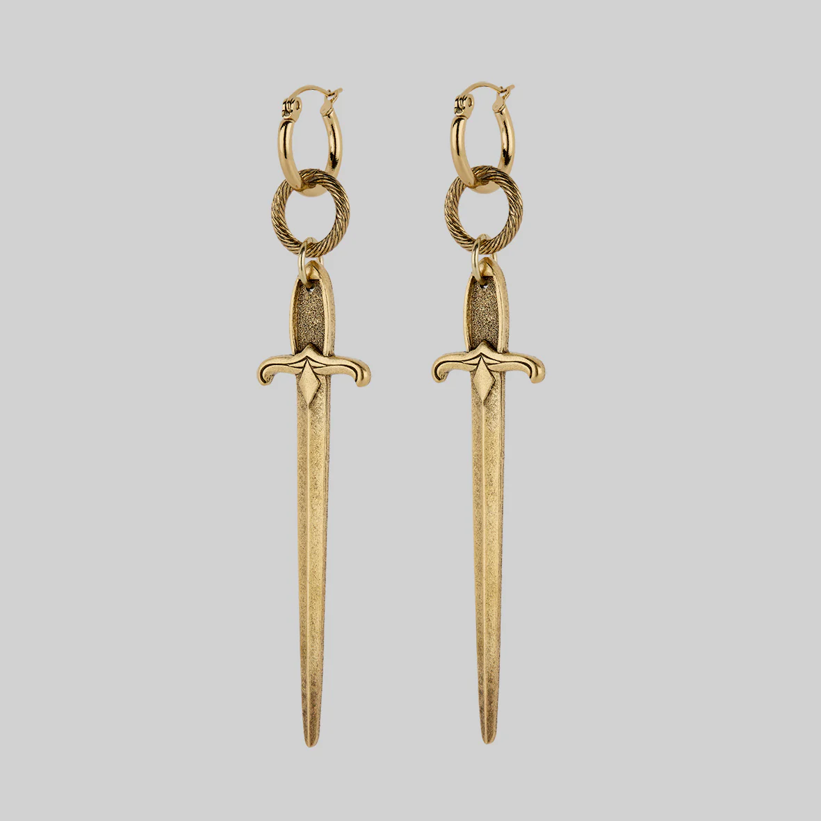 DEMISE. Sword Drop Hoop Earrings - Gold - Image 3