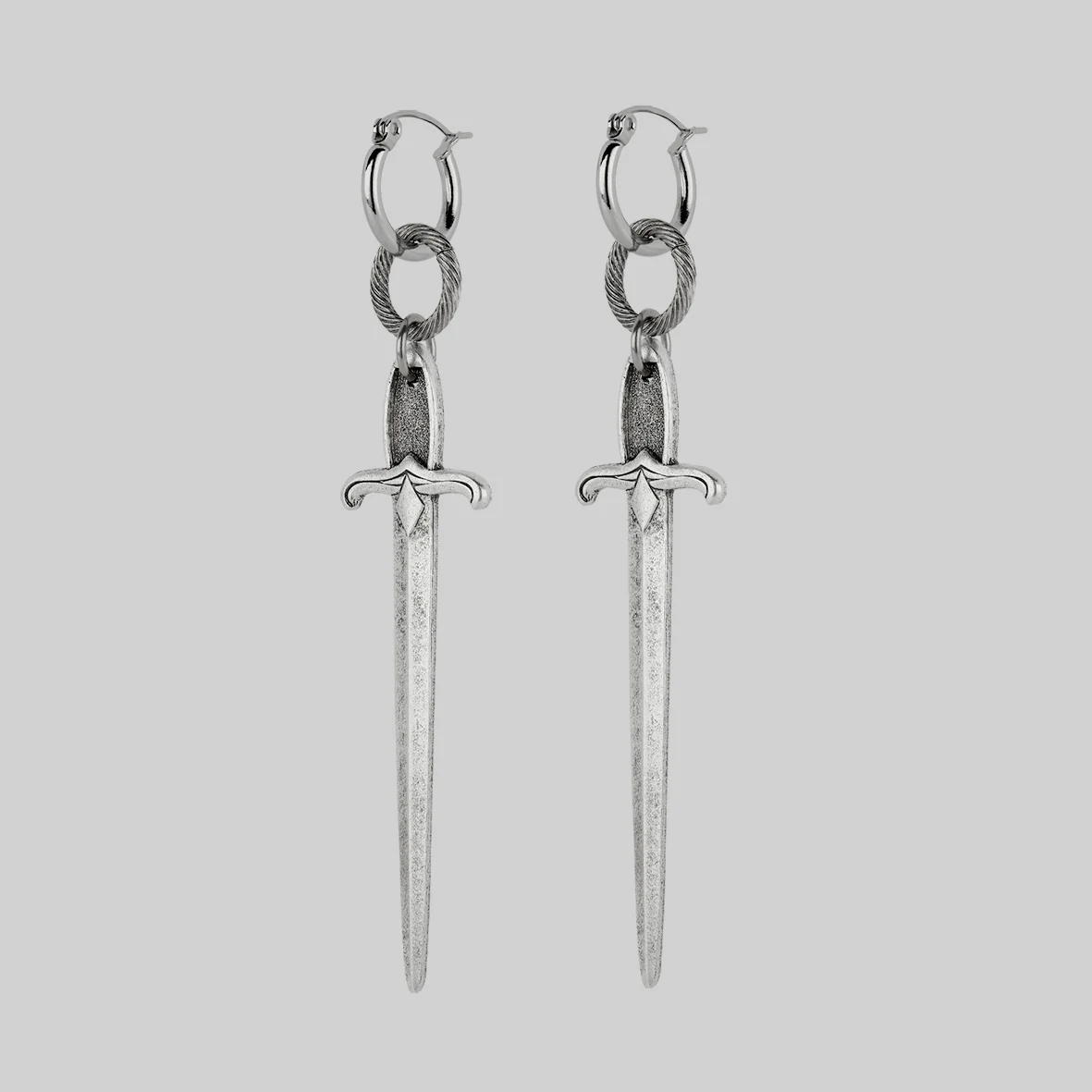 DEMISE. Sword Drop Hoop Earrings - Silver - Image 3