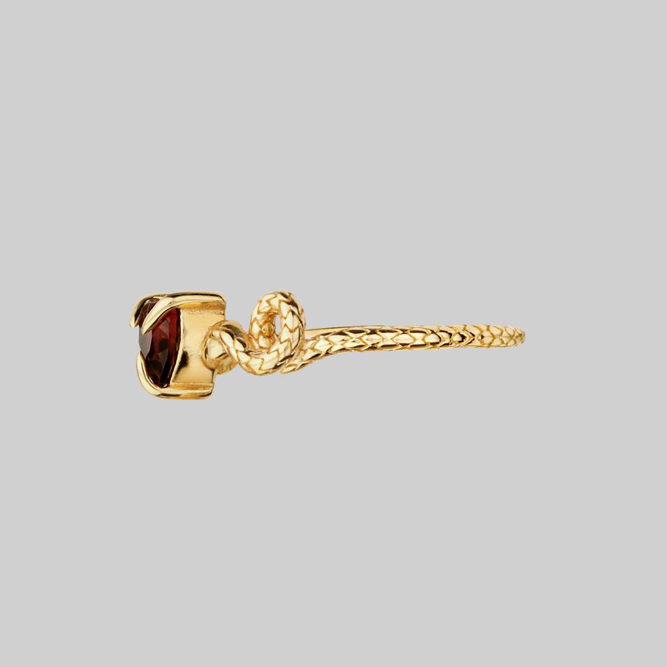 DESIRE. Snakes & Heart Garnet Ring - Gold - Image 3