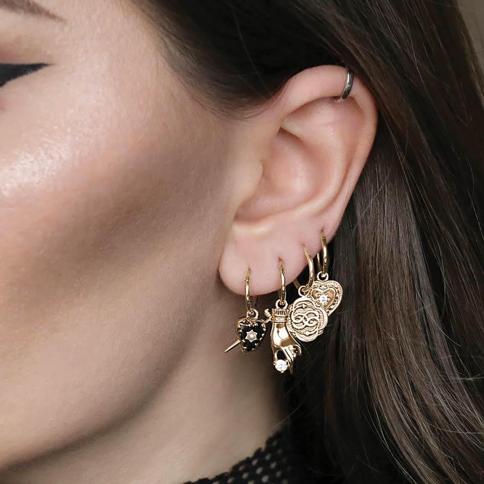 DEVOTION. Black Heart & Sword Hoop Earrings - Gold - Image 4