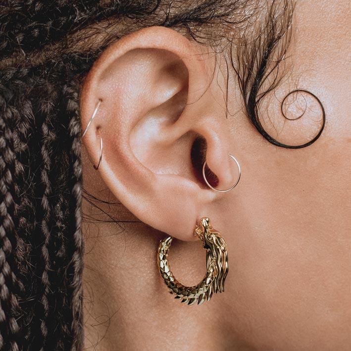 DRAKE. Dragon Hoop Earrings - Gold - Image 2