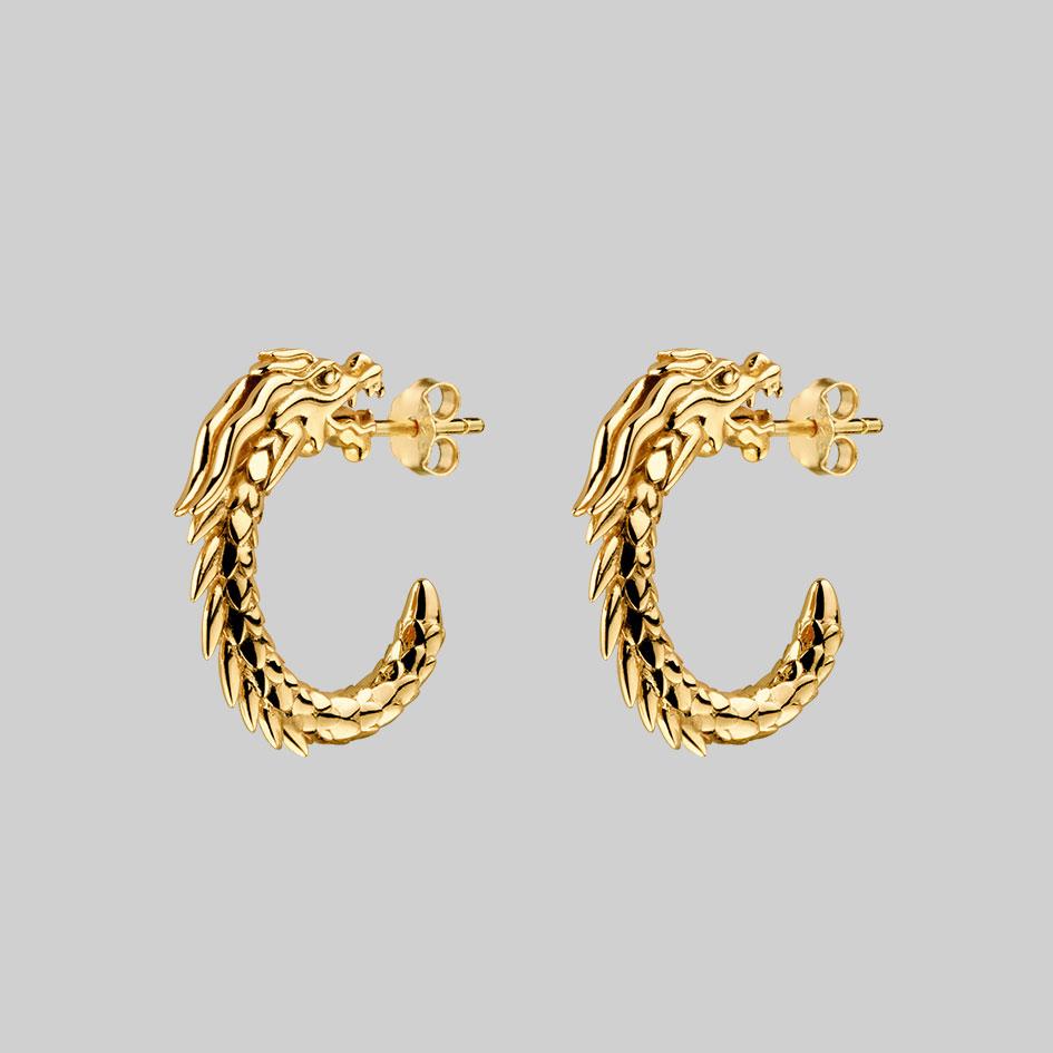 DRAKE. Dragon Hoop Earrings - Gold - Image 3