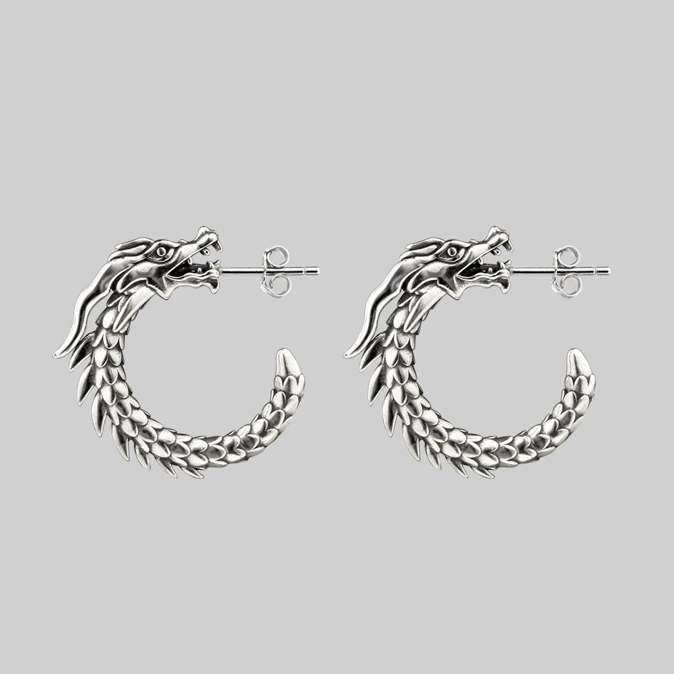 DRAKE. Dragon Hoop Earrings - Silver - Image 2