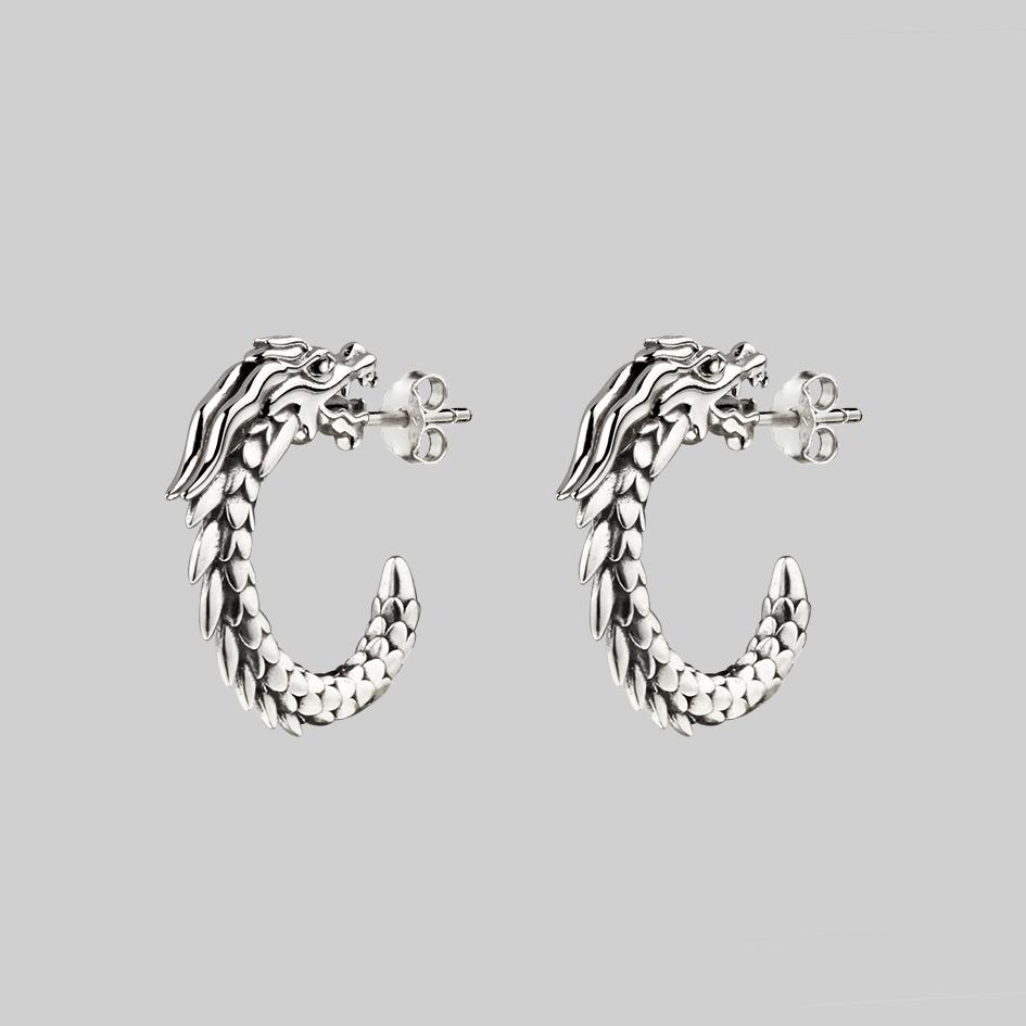 DRAKE. Dragon Hoop Earrings - Silver - Image 3