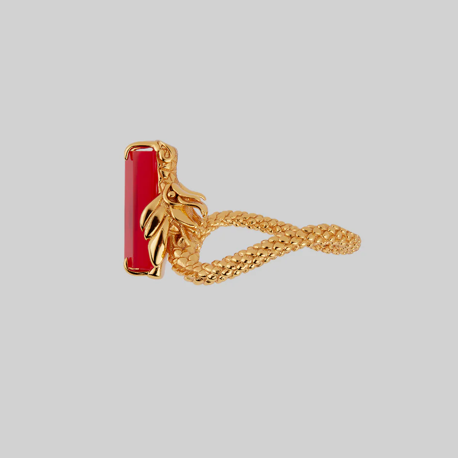 DRAKE. Red Glass Dragon Ring - Gold - Image 3