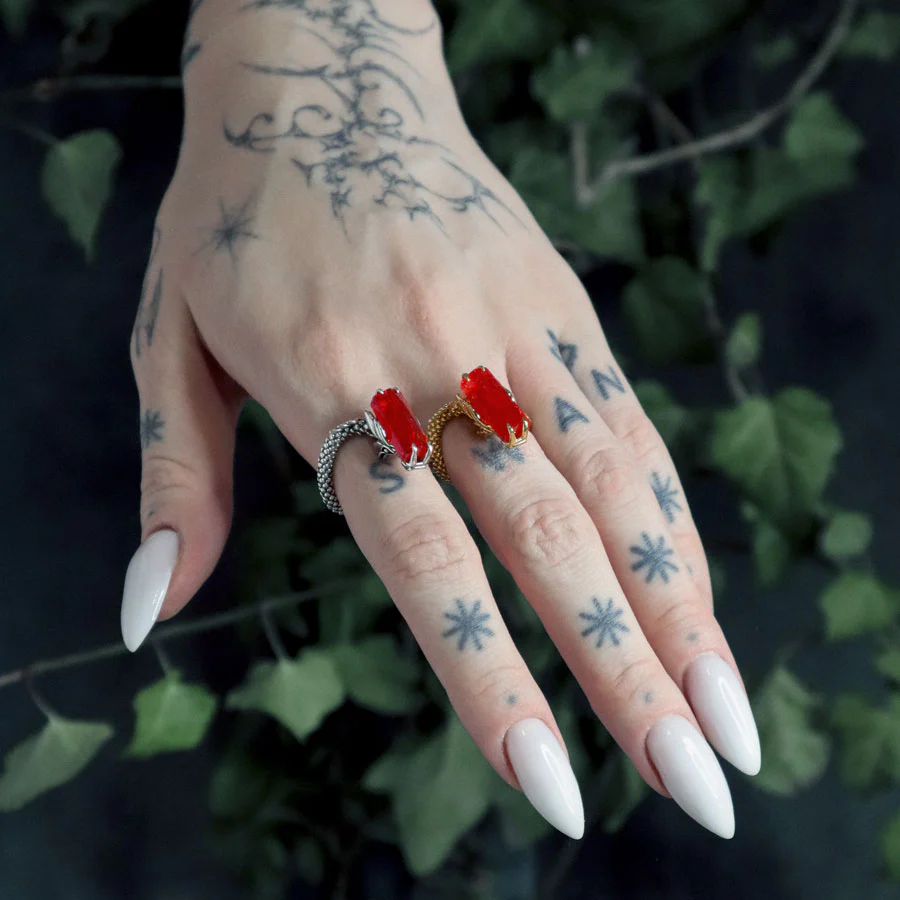 DRAKE. Red Glass Dragon Ring - Silver - Image 2