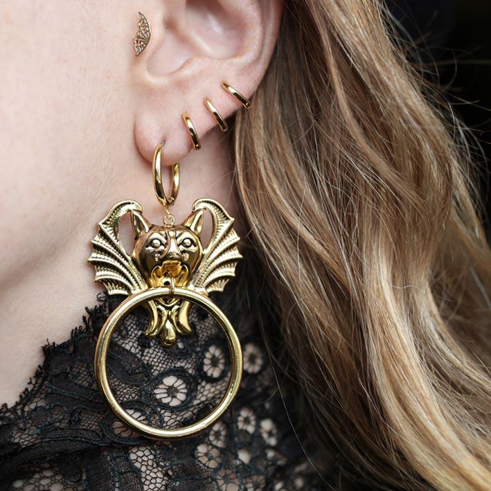 DRAKKAR. Gargoyle Knocker Hoop Earrings - Gold - Image 2
