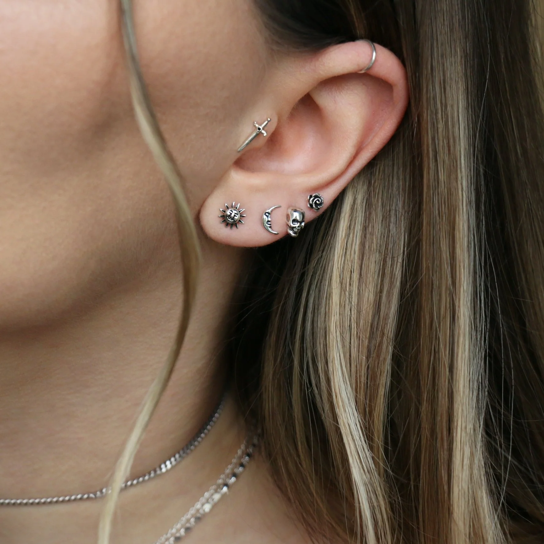 DUSK TILL DAWN. Tiny Sterling Silver Sun & Moon Studs - Image 2
