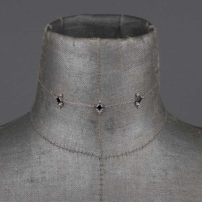 DYNASTY. Black Spinel Trilogy Chain Choker - Silver - Image 3