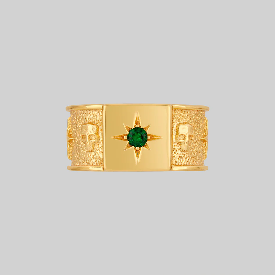 EDWIN. Skull & Star Wide Band Ring - Gold