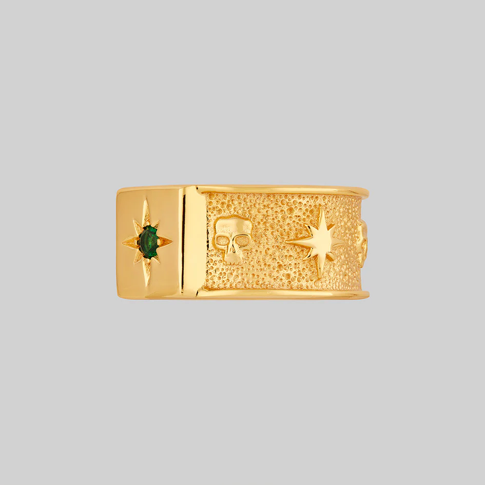 EDWIN. Skull & Star Wide Band Ring - Gold - Image 3