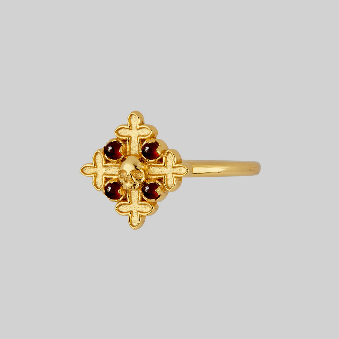 ELVIRA. Medieval Cross Garnet Ring - Gold - Image 3