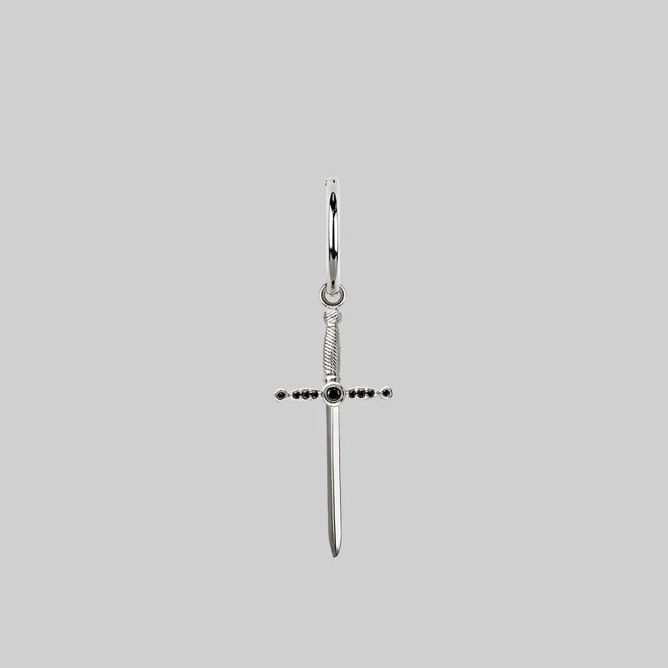 ELYSIAN. Black Spinel Dagger Hoop Earrings - Silver
