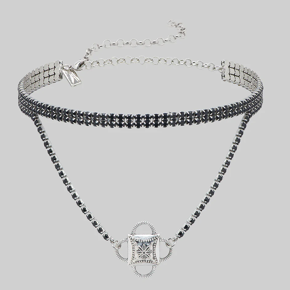 EMELIA. Crested Dazzle Chain Choker - Silver