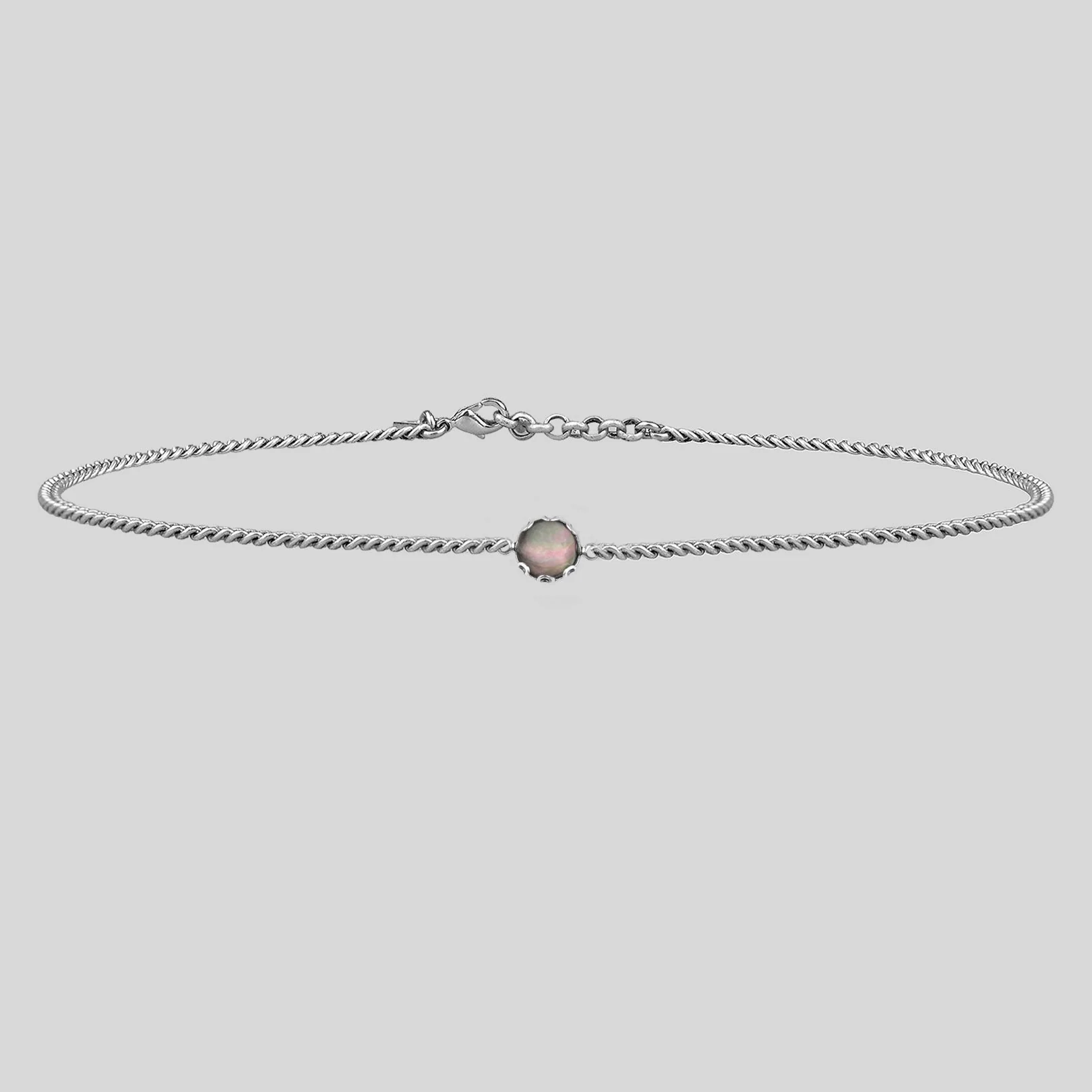 EVELYN. Black Mother of Pearl Silver Choker