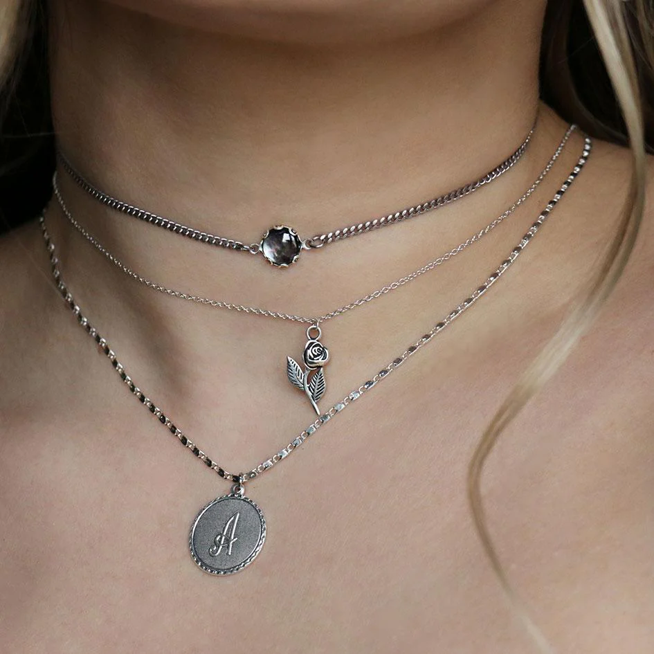 EVELYN. Black Mother of Pearl Silver Choker - Image 2