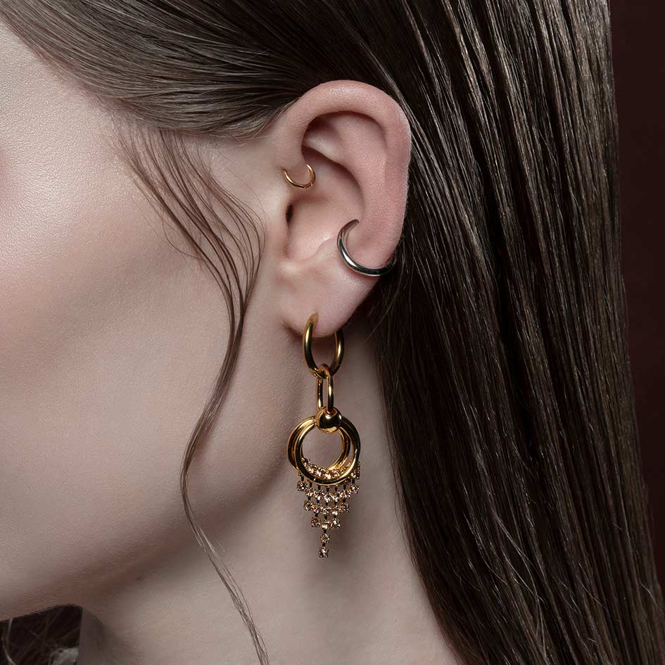 EXILE. Dazzle Chain Hoop Drop Earrings - Gold