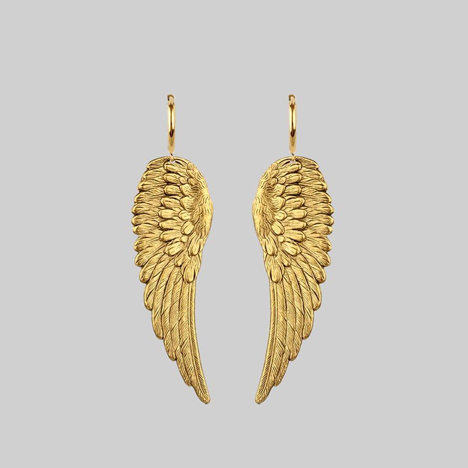 FALLEN SAINT. Angel Wing Hoop Earrings - Gold - Image 2