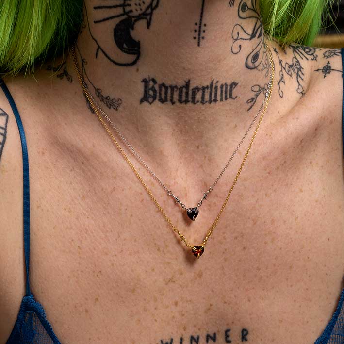 FATAL. Barbed Wire & Black Onyx Heart Necklace - Silver - Image 2