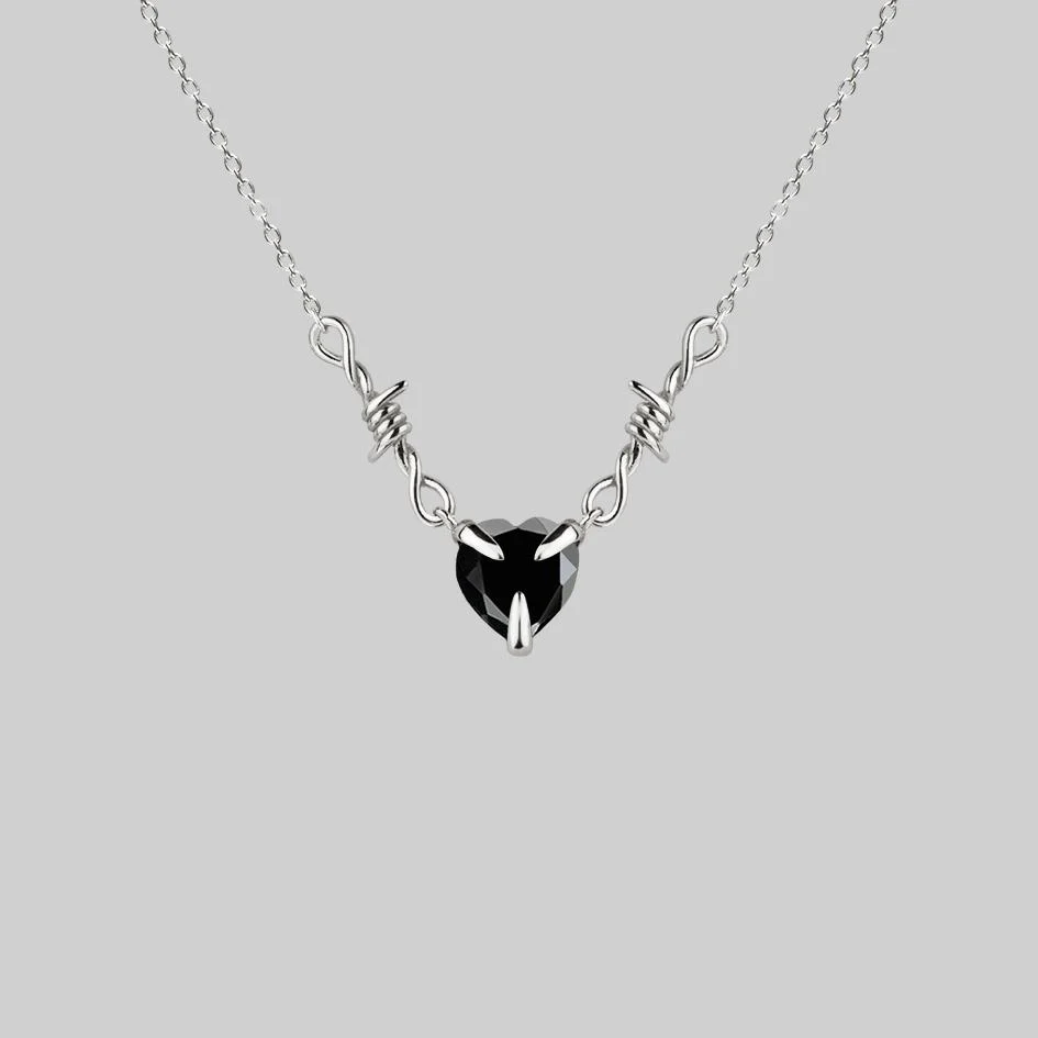 FATAL. Barbed Wire & Black Onyx Heart Necklace - Silver - Image 3
