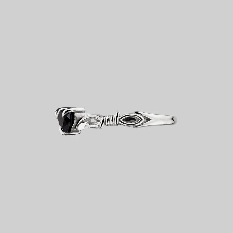 FATAL. Barbed Wire & Black Spinel Heart Ring - Silver - Image 2
