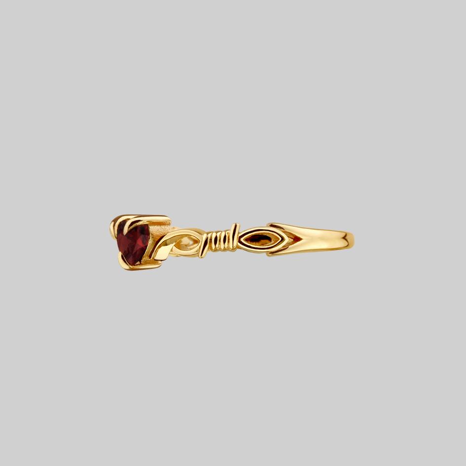 FATAL. Barbed Wire & Garnet Heart Ring - Gold - Image 3