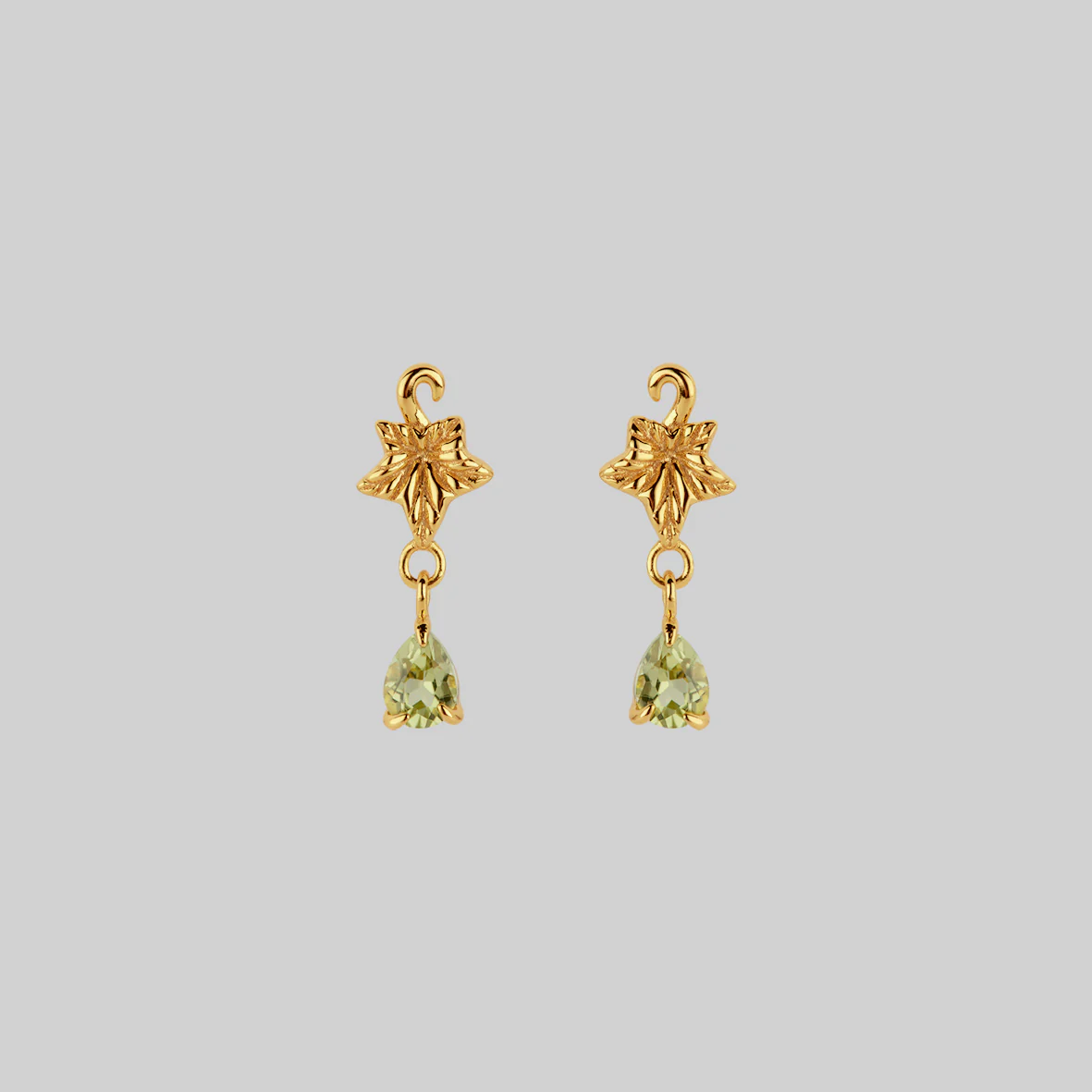 FERONIA. Ivy Leaf Peridot Stud Earrings - Gold - Image 2