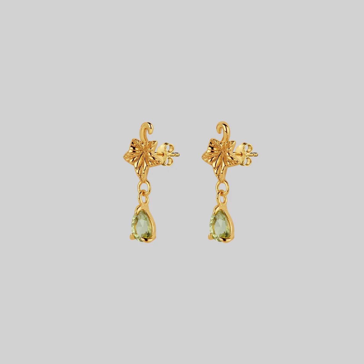 FERONIA. Ivy Leaf Peridot Stud Earrings - Gold - Image 3
