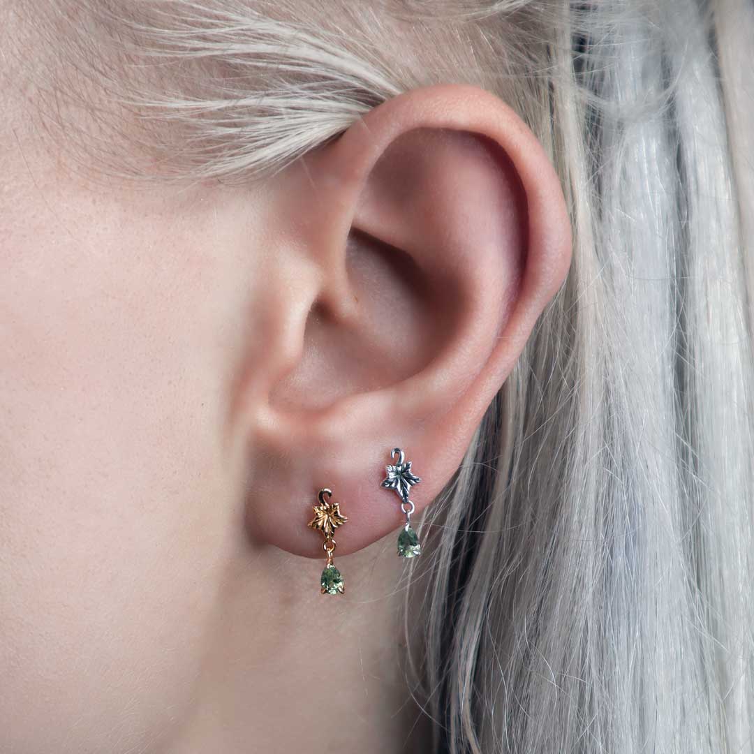 FERONIA. Ivy Leaf Peridot Stud Earrings - Silver - Image 2