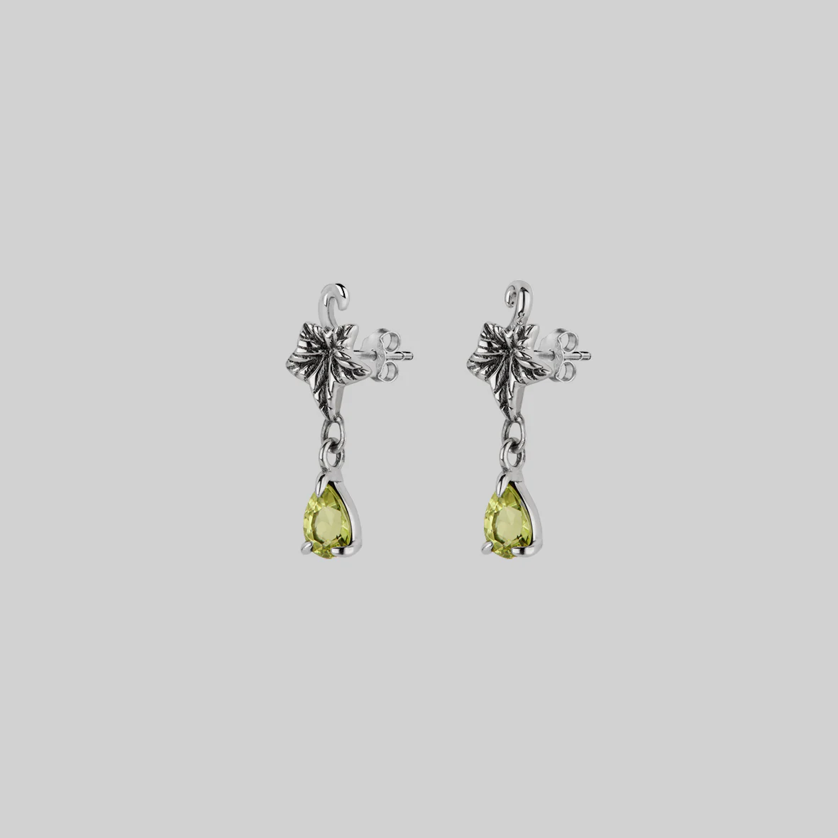 FERONIA. Ivy Leaf Peridot Stud Earrings - Silver - Image 3