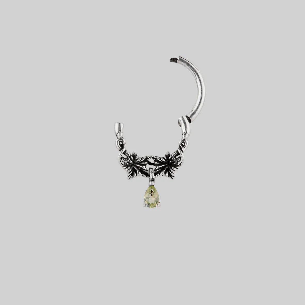 FERONIA. Peridot Droplet Septum - Silver - Image 2