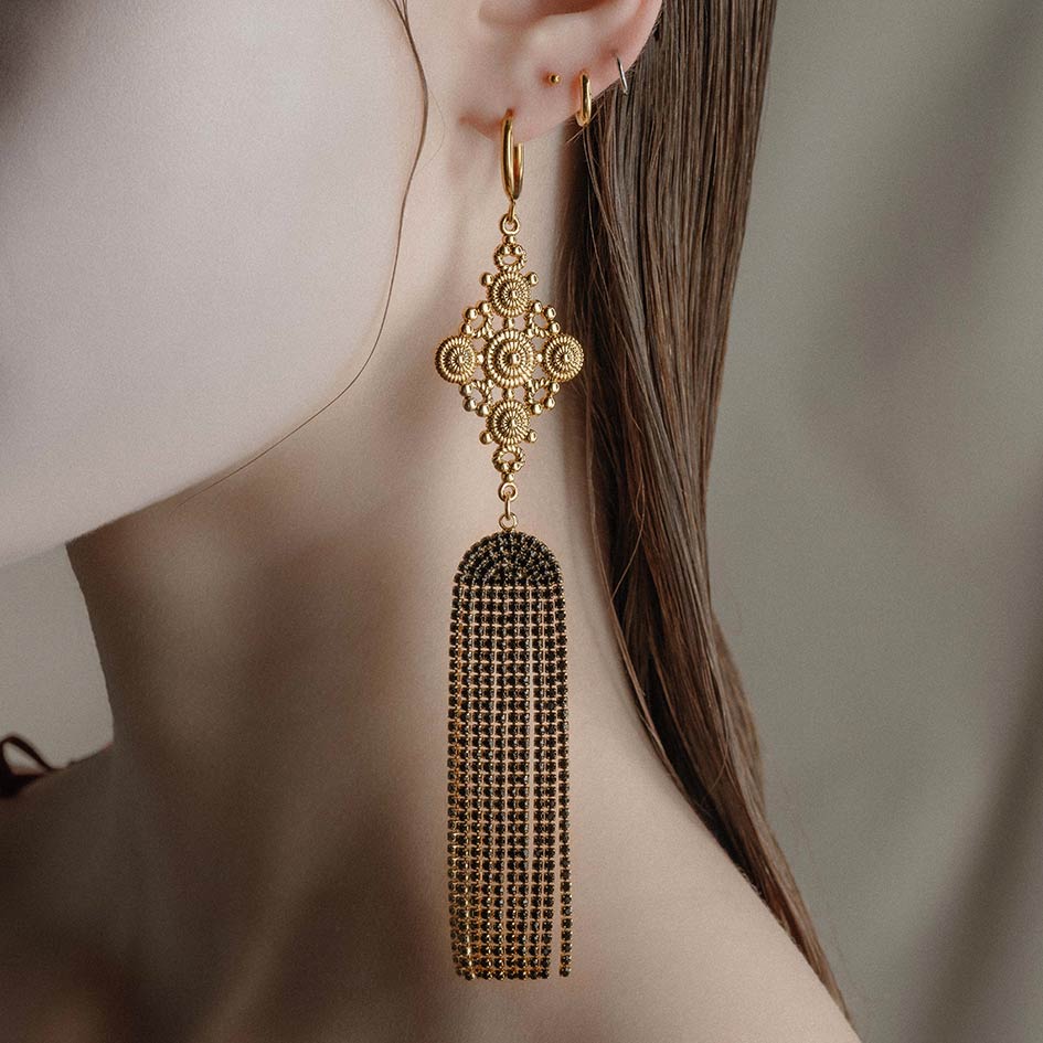 FIFI. Dazzle Chain Chandelier Earrings - Gold
