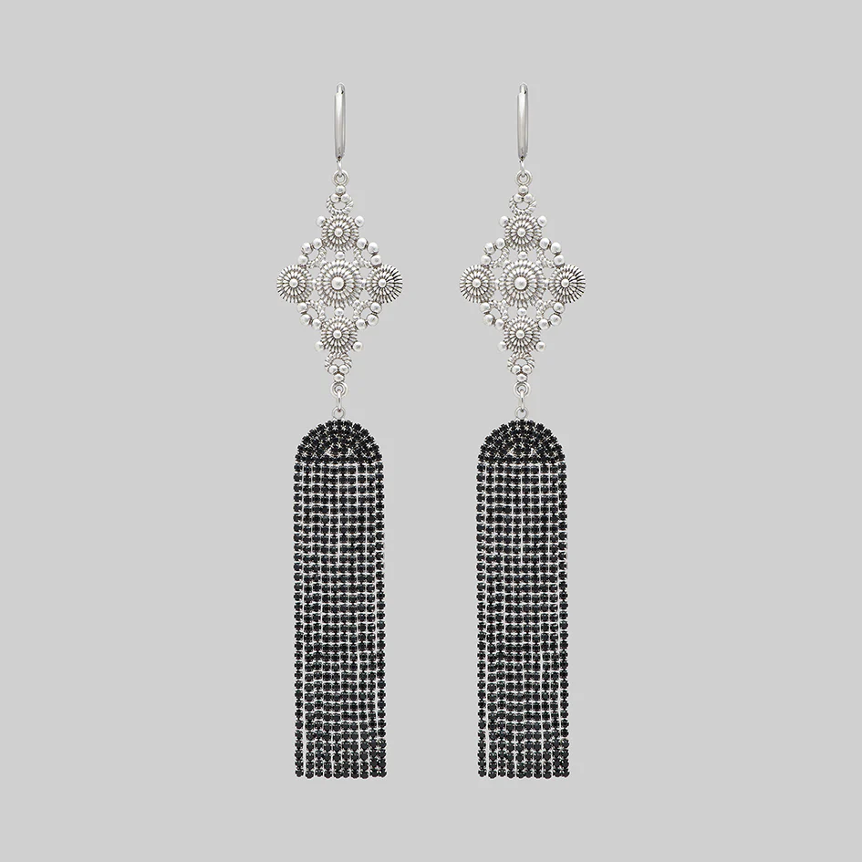 FIFI. Dazzle Chain Chandelier Earrings - Silver