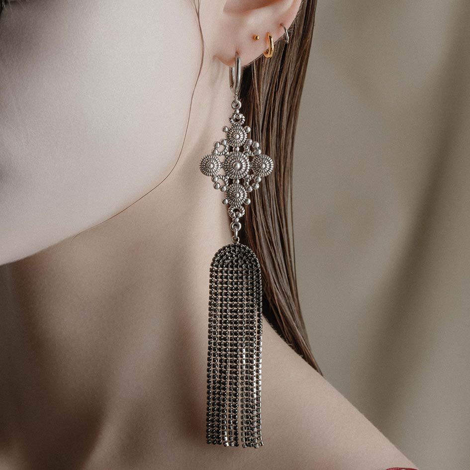 FIFI. Dazzle Chain Chandelier Earrings - Silver - Image 2