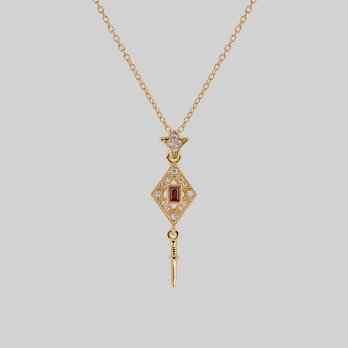 FLAPPER. Gatsby Garnet & Sword Necklace - Gold - Image 2
