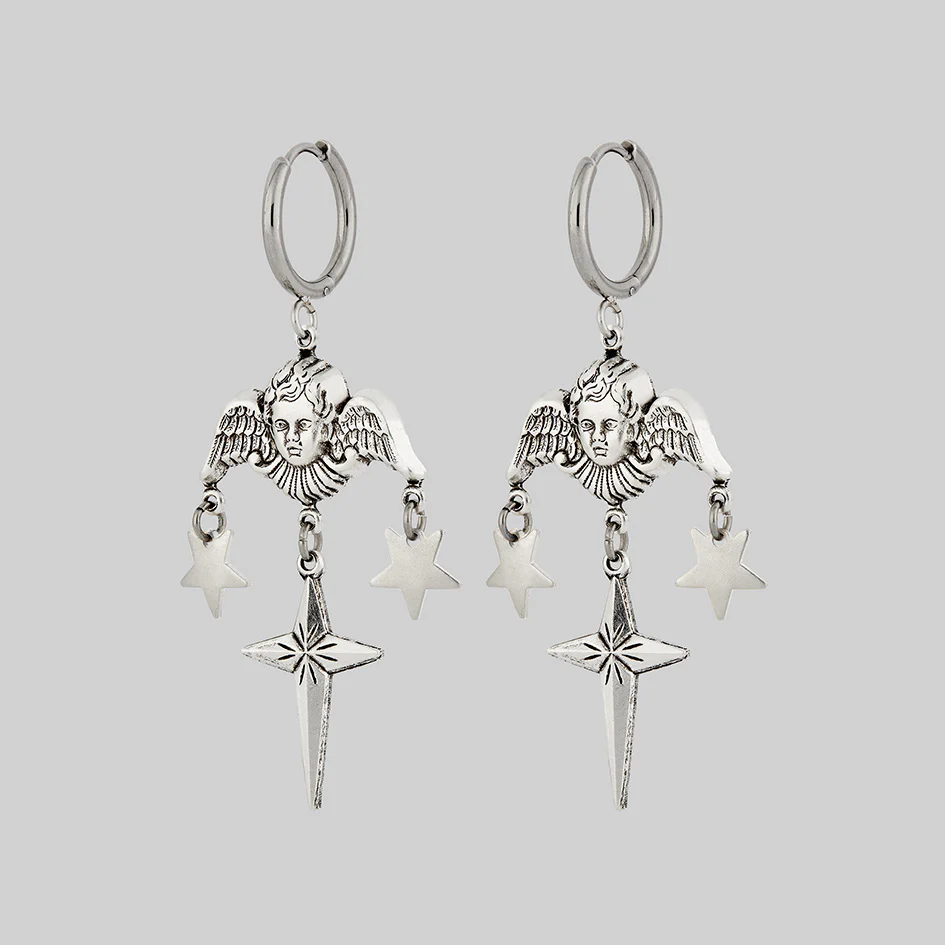 FLORENTINA. Cherub & Stars Drop Earrings - Silver - Image 2