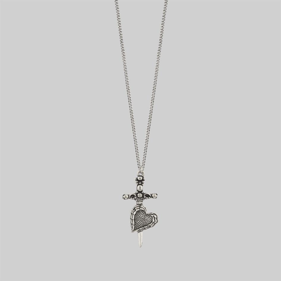 FORBIDDEN. Heart Dagger Necklace - Silver - Image 2