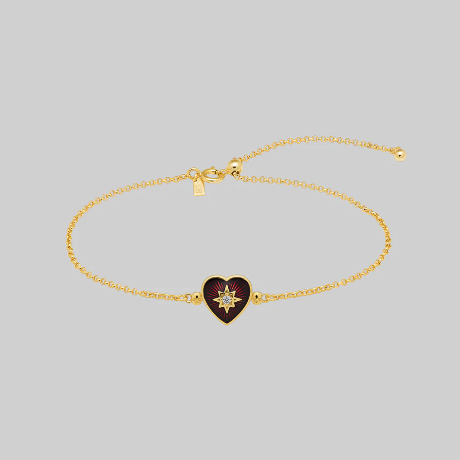 FOREVER YOURS. Red Enamel Heart Bracelet - Gold - Image 2