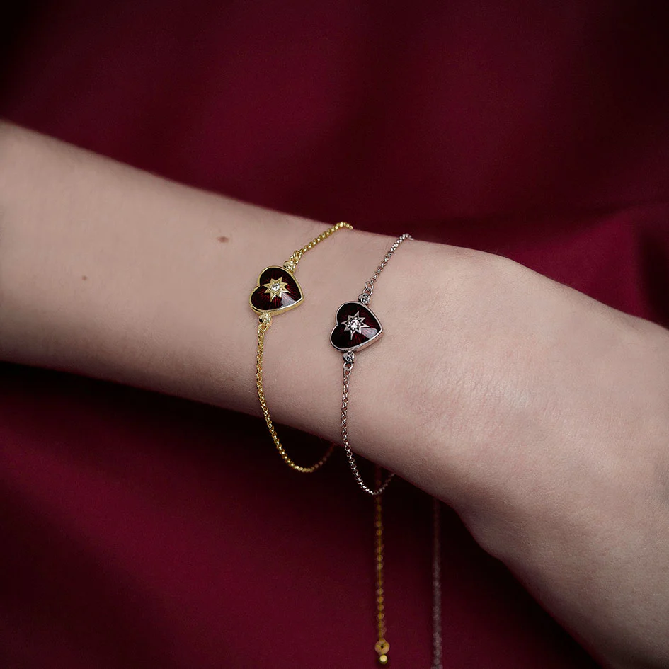 FOREVER YOURS. Red Enamel Heart Bracelet - Gold