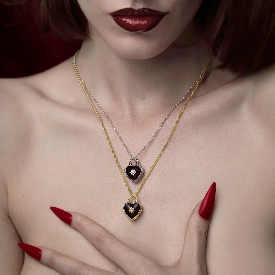 FOREVER YOURS. Red Enamel Heart Locket Necklace - Silver - Image 3