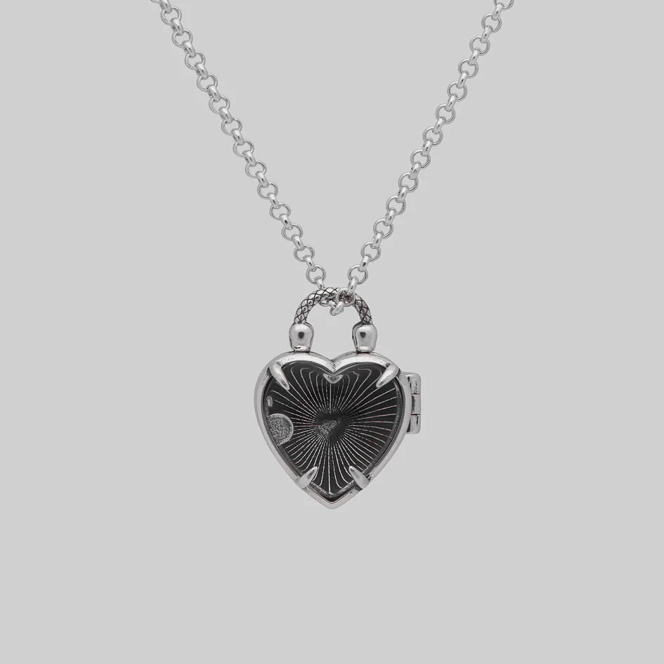 FOREVER YOURS. Red Enamel Heart Locket Necklace - Silver - Image 2