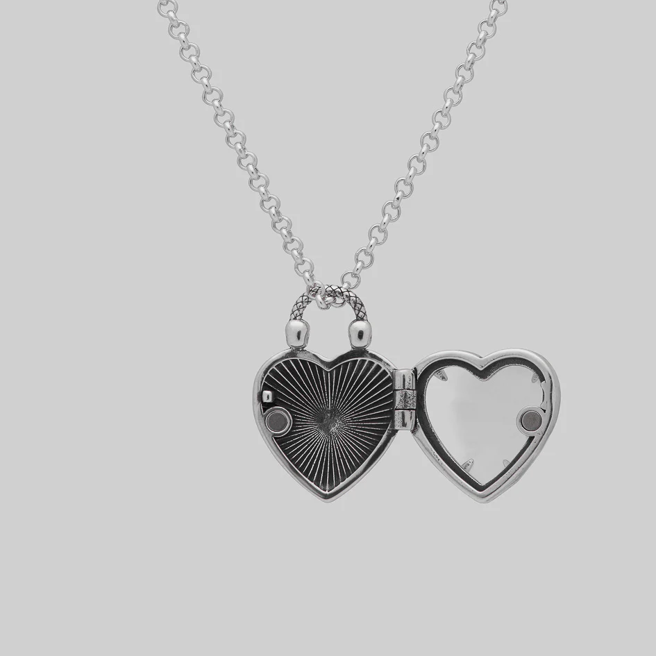 FOREVER YOURS. Red Enamel Heart Locket Necklace - Silver - Image 4