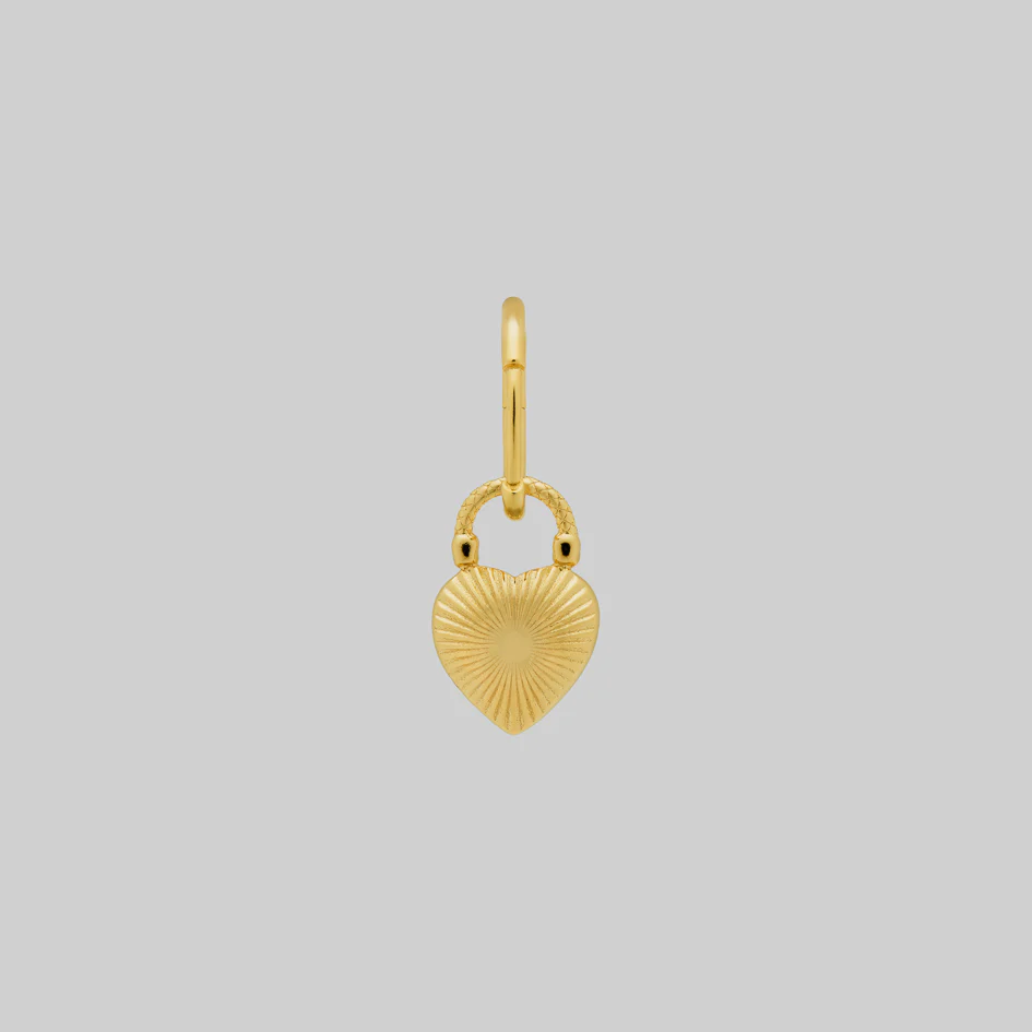 FOREVER YOURS. Red Enamel Heart Padlock Style Hoop Earrings - Gold - Image 6
